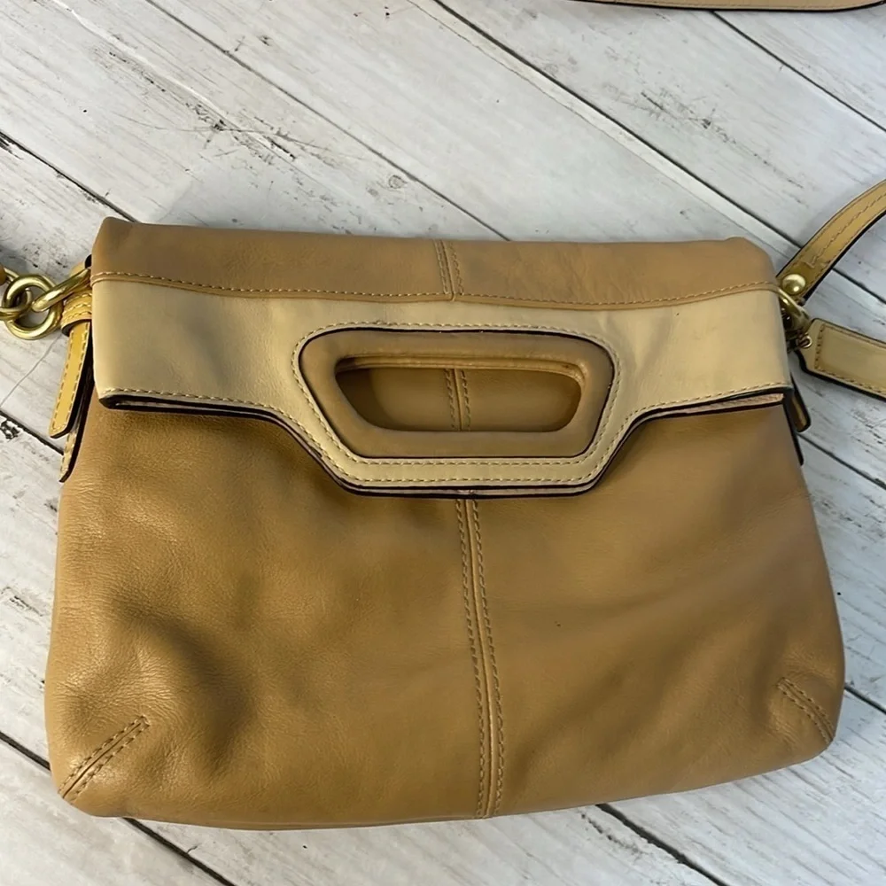 Coach Bonnie Crossbody Purse Camel Sand Leather Foldover Shoulder Bag - Picture 12 of 15